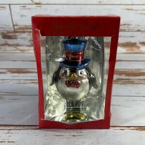 Radko Sparkle Bright Penguin Blown Glass Christmas Ornament 3" Multicolor